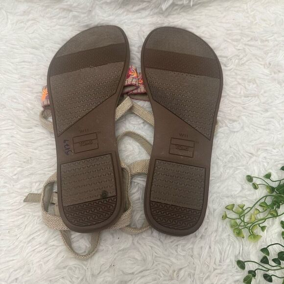 Toms Lexie Burlap Multicolored Embroidered Aztec Pattern Flat Sandals sz 11 - Picture 6 of 8